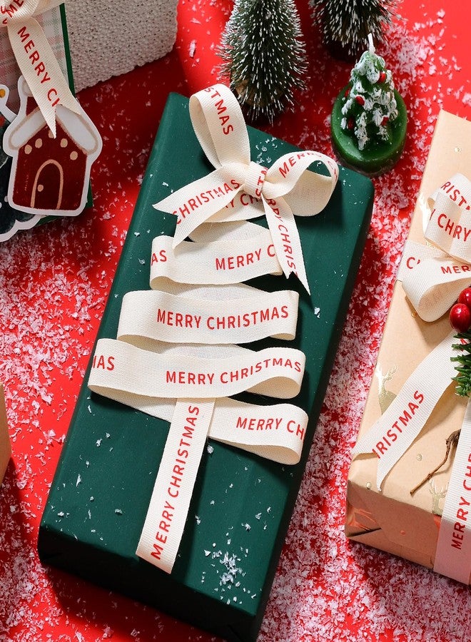 Ribest Merry Christmas Ribbon, 5/8 Inch × 10 Yards, Christmas Cotton Natural Ribbon for Gift Wrapping Crafts Bows Home Decor - Image 4
